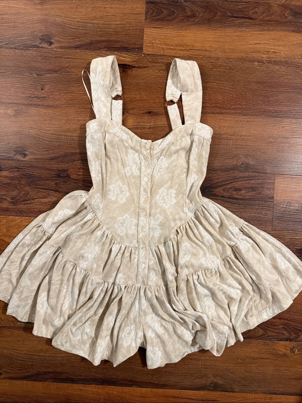 Tiered Floral Romper in Light Beige